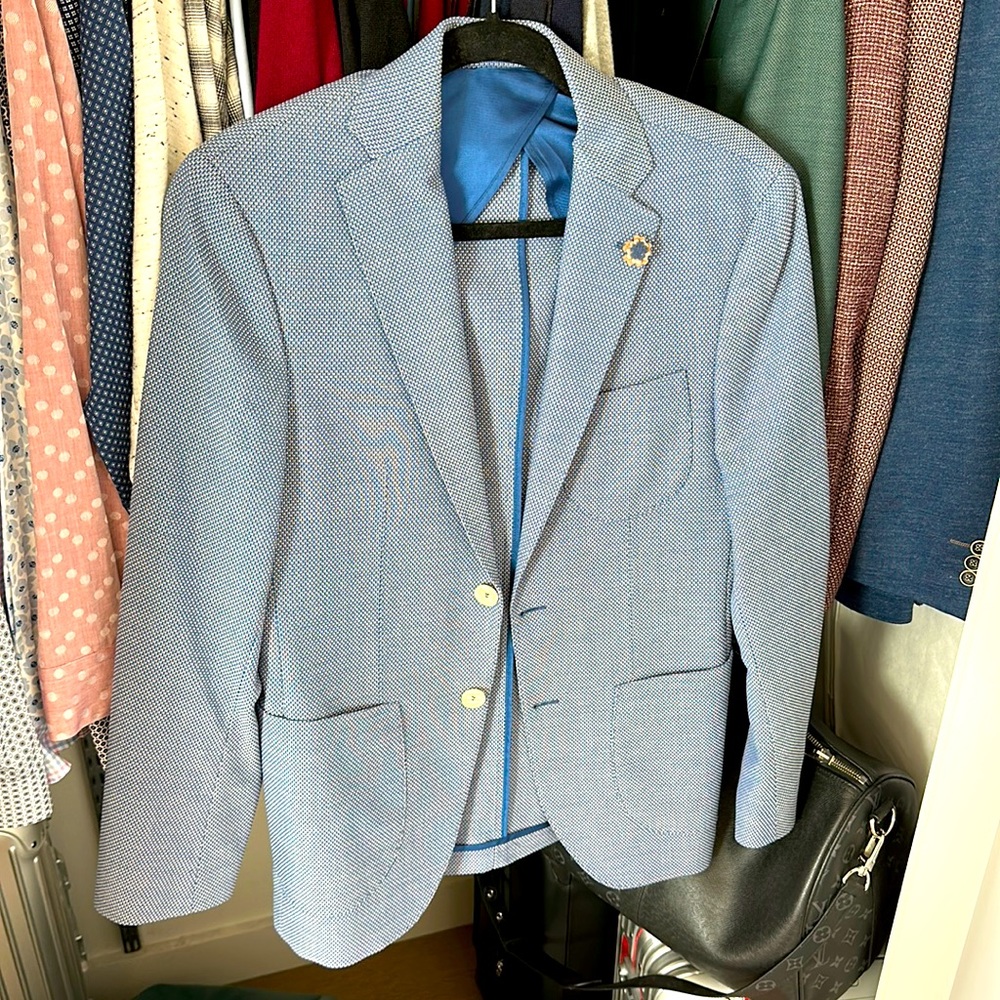 Sayki Men’s sport coat jacket suit 46 slim fit blue